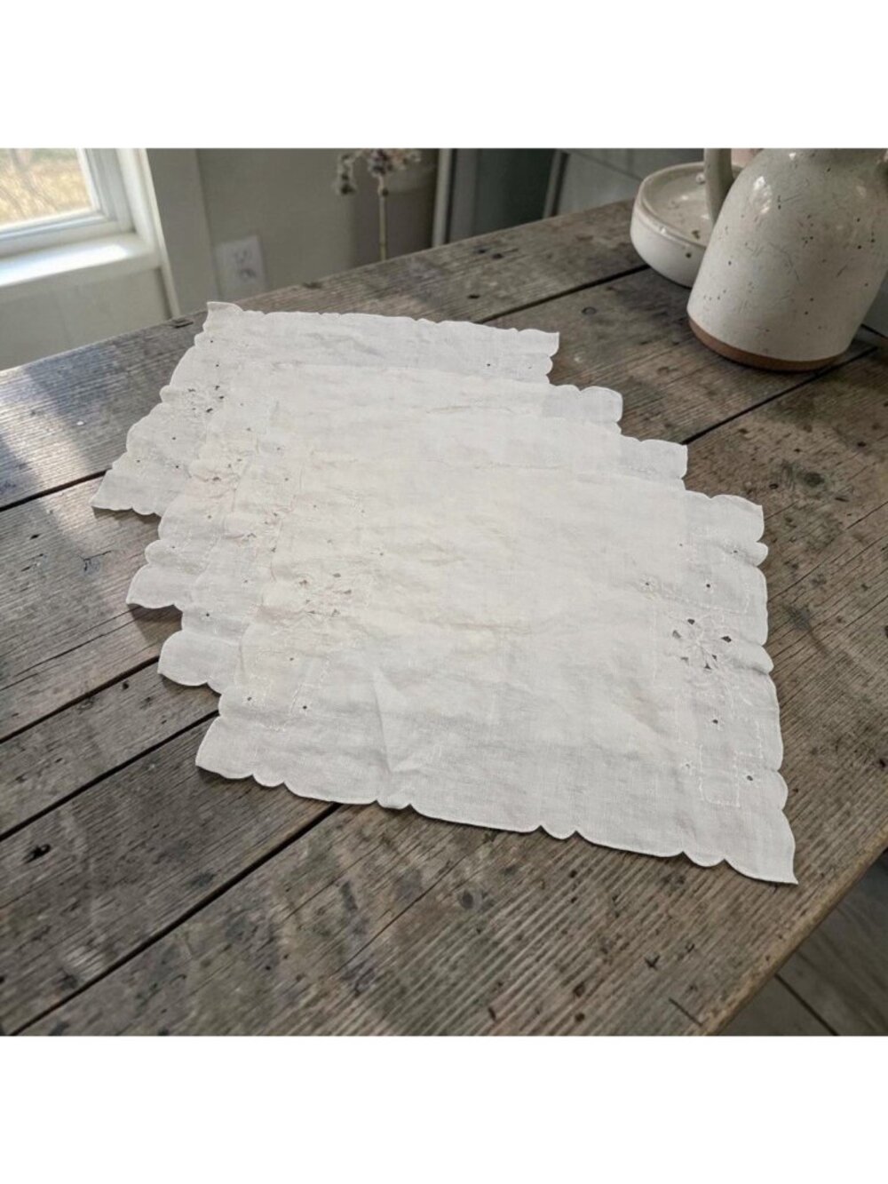 Lot 4 Placemats Cotton White Cutouts Cottagecore Farmhouse Shabby Table Decor